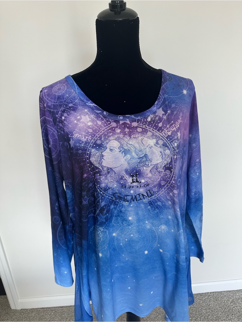 Women’s One World Gemini Zodiac 3/4 Sleeve Shirt - Picture 2 of 6